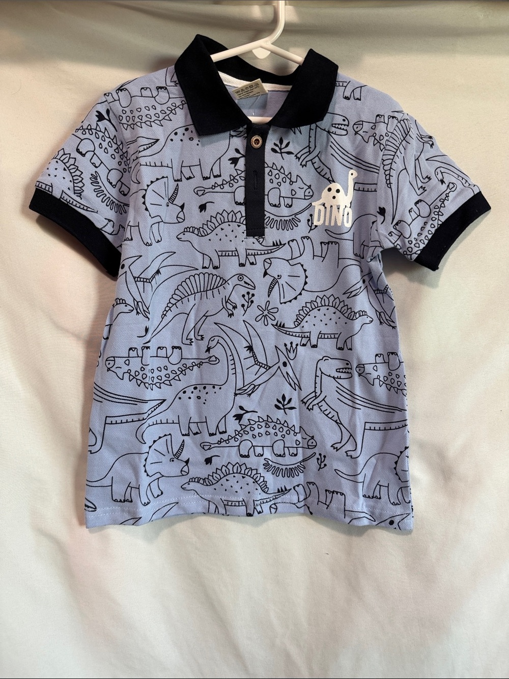 Boys Light Blue Dino Polo with Navy Trim